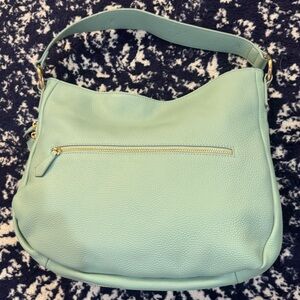 Laggo Mint Green Leather Hobo Bag Expandable Zip Bottom